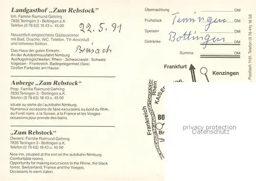 AK / Ansichtskarte Bottingen Landgasthof Zum Rebstock Restaurant Landschaftspanorama Kaiserstuhl Bottingen