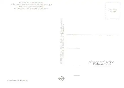 AK / Ansichtskarte Hoexter_Weser Hoffmann von Fallersleben Jugendherberge Treppenaufgang Tagesraum Hoexter Weser