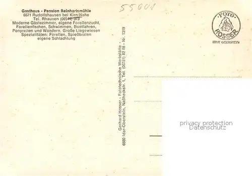 AK / Ansichtskarte Rudolfshausen_Nahe Gasthaus Pension Reinhartsmuehle Teich Rudolfshausen Nahe