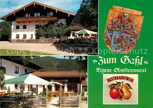 AK / Ansichtskarte Inzell Gasthaus Zum Gassl Obstbranntwein Wappen Inzell