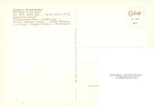 AK / Ansichtskarte Ernst_Cochem Gasthaus Loenartz Andre Weinprinzessin Moseltal Fliegeraufnahme Ernst_Cochem