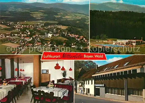 AK / Ansichtskarte Mitterfels Gasthof Pension Fischer Veri Freibad Bayerischer Wald Fliegeraufnahme Mitterfels
