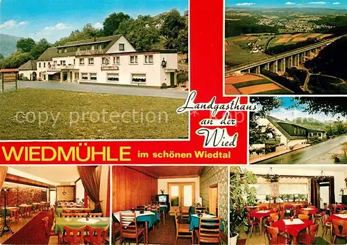 AK / Ansichtskarte Neustadt_Wied Landgasthaus Pension Wiedmuehle Autobahnbruecke Fliegeraufnahme Neustadt_Wied