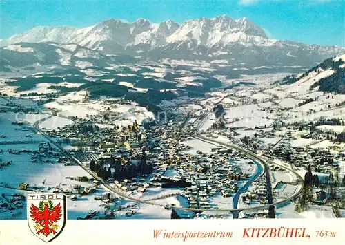 AK / Ansichtskarte Kitzbuehel_Tirol mit Schwarzsee Schloss Lehenberg und Kaisergebirge Fliegeraufnahme Kitzbuehel Tirol