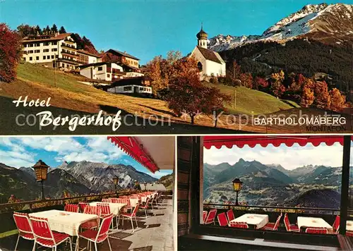AK / Ansichtskarte Bartholomaeberg_Vorarlberg Hotel Bergerhof Terrasse Gaststube Bartholomaeberg Vorarlberg