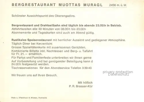 AK / Ansichtskarte Muottas_Muragl Bergrestaurant Muottas Muragl