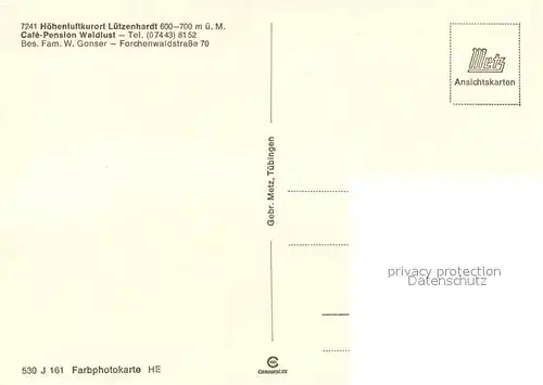 AK / Ansichtskarte Luetzenhardt Cafe Pension Waldlust Luetzenhardt