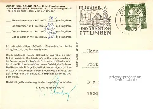 AK / Ansichtskarte Bad_Herrenalb Gaestehaus Sonnenalb Bad_Herrenalb