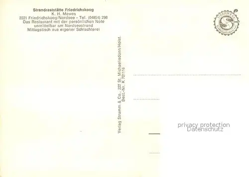 AK / Ansichtskarte Friedrichskoog_Nordseebad Strandraststaette Friedrichskoog_Nordseebad