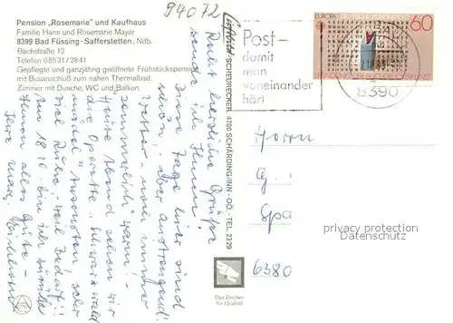 AK / Ansichtskarte Bad_Fuessing Pension Rosemarie Kaufhaus Bad_Fuessing