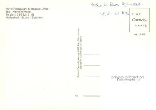 AK / Ansichtskarte Kinheim Hotel Restaurant Metzgerei Pohl Kinheim