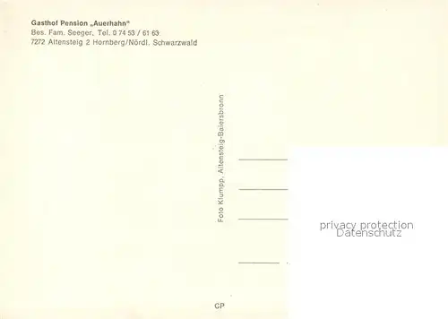 AK / Ansichtskarte Hornberg_Altensteig Gasthof Pension Auerhahn Hornberg_Altensteig