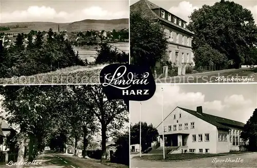 AK / Ansichtskarte Lindau_Eichsfeld_Harz Krankenhaus Lindenallee Sporthalle Panorama Lindau_Eichsfeld_Harz