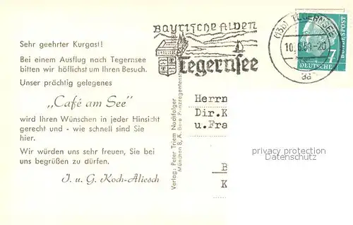 AK / Ansichtskarte Tegernsee Cafe am See Sengerschloss Tegernsee