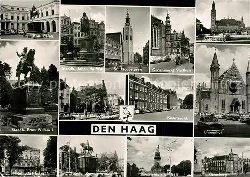 AK / Ansichtskarte Den_Haag Paleis Standbeeld St Jacobstoren Vredespaleis Binnenhof Kneuterdijk Hotel Monumentplein Vijverberg Den_Haag