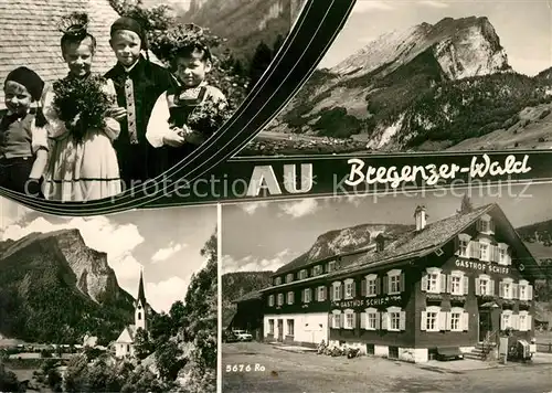AK / Ansichtskarte Au_Bregenzerwald Gasthof Schiff Motiv mit Kirche Trachten Alpenpanorama Au_Bregenzerwald