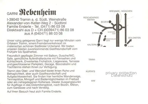 AK / Ansichtskarte Tramin_Weinstrasse  Garni Rebenheim Tramin_Weinstrasse 