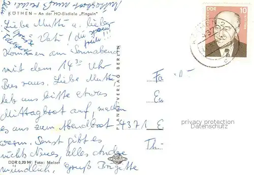 AK / Ansichtskarte Koethen_Anhalt HO Eisdiele PInguin Koethen Anhalt