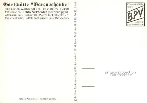 AK / Ansichtskarte Nietwerder Baerenschaenke Nietwerder