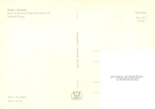 AK / Ansichtskarte Putbus_Ruegen Ernst Thaelmann Platz Institut Lehrerbildung Putbus Ruegen