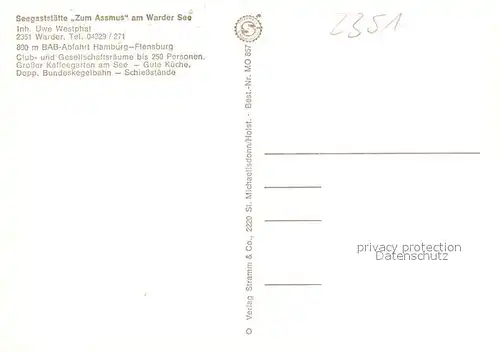 AK / Ansichtskarte Warder_Neumuenster Seegaststaette Zum Assmus Warder_Neumuenster
