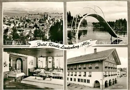 AK / Ansichtskarte Lindenberg_Allgaeu Hotel Roessle Bauernstube Stadtpanorama Moorfreibad Lindenberg Allgaeu