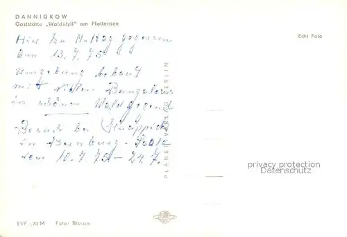 AK / Ansichtskarte Dannigkow Gaststaette Waldidyll am Plattensee Dannigkow