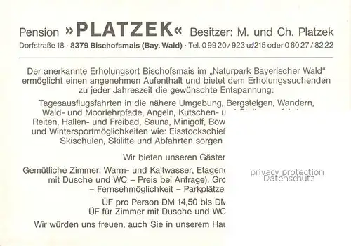 AK / Ansichtskarte Bischofsmais Pension Platzek Kirche Landschaftspanorama Bischofsmais