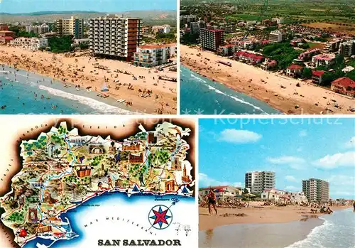 AK / Ansichtskarte Tarragona Vendrell San Salvador Playa vista aerea Landkarte Tarragona