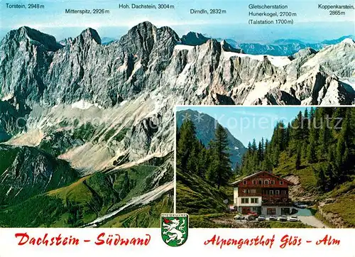 AK / Ansichtskarte Ramsau_Dachstein_Steiermark Alpengasthof Gloes Alm Dachsteinsuedwaende Gebirgspanorama Alpen Ramsau_Dachstein