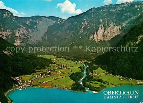 AK / Ansichtskarte Obertraun Hallstaettersee Dachsteingebirge Fliegeraufnahme Obertraun