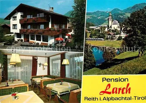 AK / Ansichtskarte Reith_Alpbachtal Pension Larch Ortsmotiv mit Kirche Alpen Reith Alpbachtal
