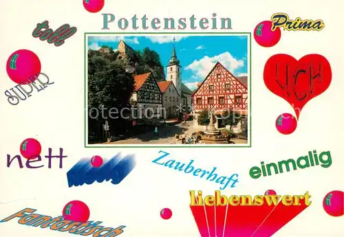 AK / Ansichtskarte Pottenstein_Oberfranken Marktplatz Burg Altstadt Fachwerkhaus Brunnen Pottenstein_Oberfranken