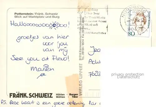 AK / Ansichtskarte Pottenstein_Oberfranken Marktplatz Burg Altstadt Fachwerkhaus Brunnen Pottenstein_Oberfranken