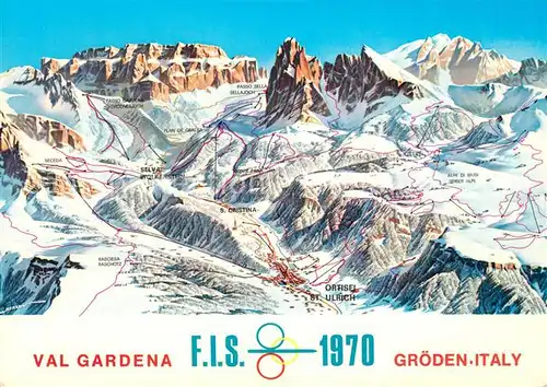 AK / Ansichtskarte Groeden_Tirol Val Gardena Alpine Skiweltmeisterschaften uebersichtskarte Skigebiet Groeden Tirol