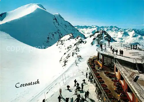 AK / Ansichtskarte Piz_Corvatsch Endstation der Corvatschbahn Bergrestaurant Alpenpanorama Piz_Corvatsch