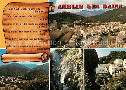 AK / Ansichtskarte Amelie les Bains Palalda Vues generales de la ville traverse par le Tech Les gorges du Mondany Les thermes Pujades Amelie les Bains Palalda