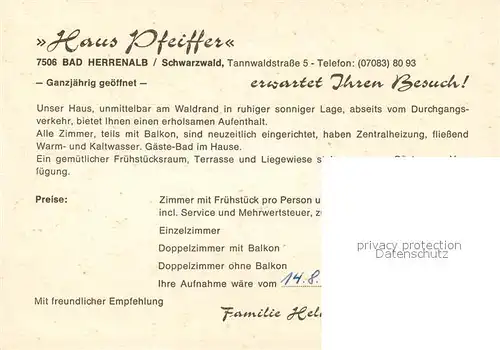 AK / Ansichtskarte Bad_Herrenalb Haus Pfeiffer Bad_Herrenalb