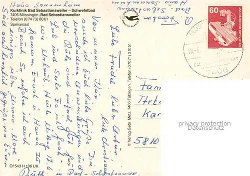 AK / Ansichtskarte Bad_Sebastiansweiler Kurklinik Bad Sebastiansweiler Speisesaal Bad_Sebastiansweiler