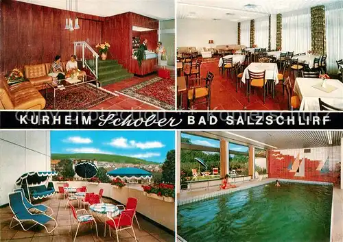 AK / Ansichtskarte Bad_Salzschlirf Kurheim Schober Speisesaal Terasse Hallenbad Bad_Salzschlirf