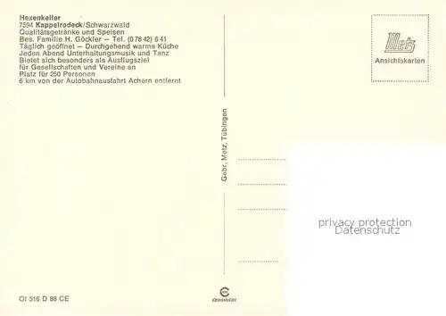 AK / Ansichtskarte Kappelrodeck Hexenkeller Gastraeume Kappelrodeck
