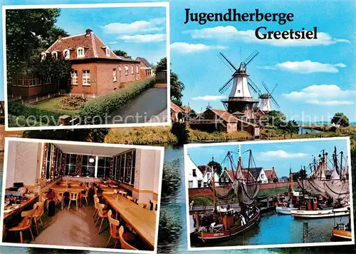 AK / Ansichtskarte Krummhoern Jugendherberge Greetsiel Speisesaal Muehlen Yachthafen Krummhoern