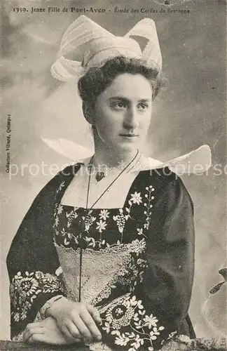 AK / Ansichtskarte Pont Aven Jeune Fille Etude des Coiffes de Bretagne Costumes Trachten Pont Aven