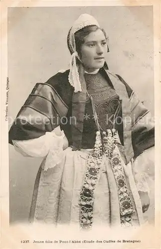 AK / Ansichtskarte Pont l_Abbe Jeune fille Etude des Coiffes de Bretagne Costumes Trachten Pont l Abbe