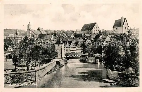 AK / Ansichtskarte Schwaebisch_Hall Partie am Fluss Blick zur Altstadt Schwaebisch Hall