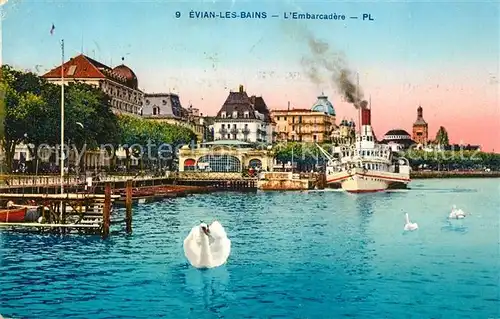AK / Ansichtskarte Evian les Bains_Haute_Savoie Embarcadere Vapeur Cygnes Evian les Bains_Haute