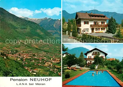 AK / Ansichtskarte Lana_Meran Pension Neuhof Schwimmbad Panorama Lana_Meran