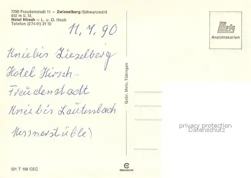AK / Ansichtskarte Zwieselberg_Freudenstadt Hotel Hirsch Zwieselberg_Freudenstadt