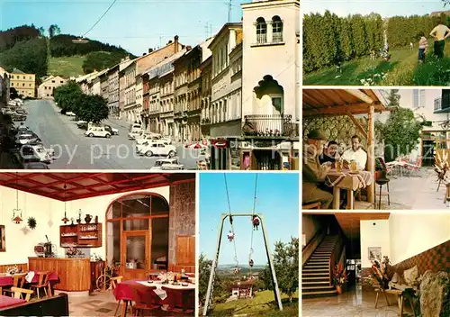 AK / Ansichtskarte Haag_Hausruck Gasthof Pension Mittendorfer Gastraum Terrasse Treppe Sessellift Haag Hausruck