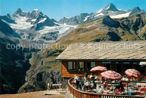 AK / Ansichtskarte Zermatt_VS Restaurant mit Obergabelhorn Wellenkuppe und Zinalrothorn Zermatt_VS